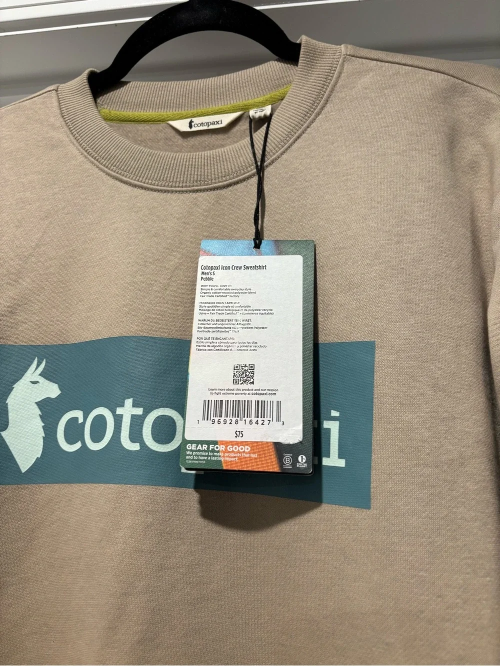 NWT Cotopaxi Icon Crew Sweatshirt-Pebble Men’s Small Cream and Light Blue